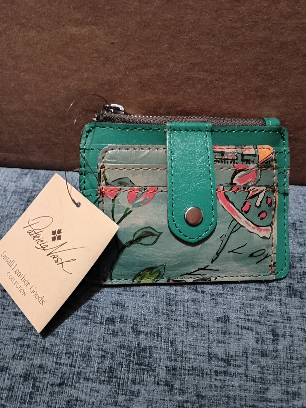 Patricia Nash Teal Floral Printed Leather Card Case